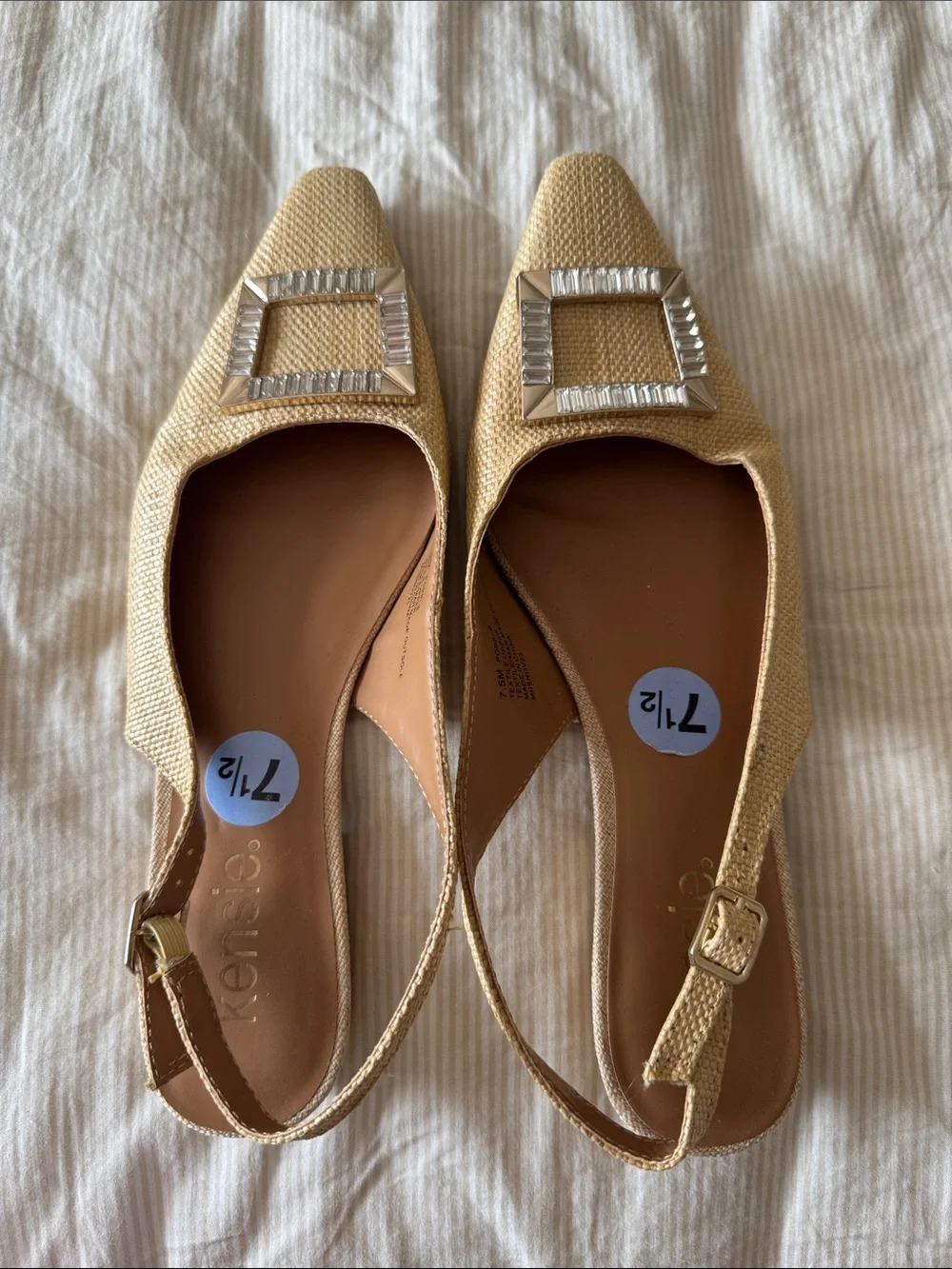 Kensie Champagne Gold Slingback Flats with Crystal Square Buckle